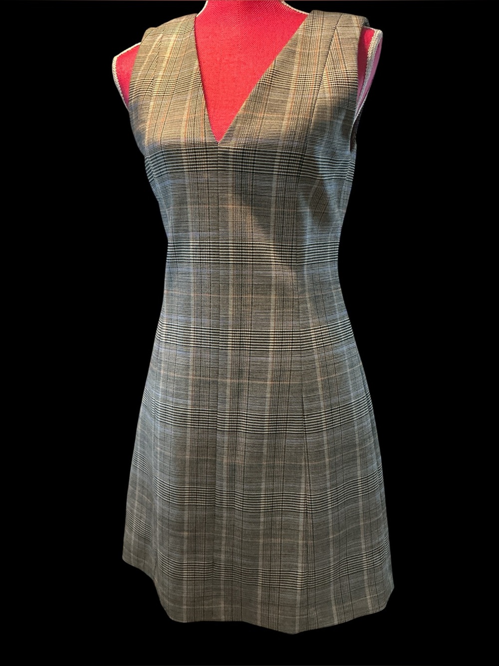 Theory Gray Plaid V-Neck Sleeveless Dress. Size 6